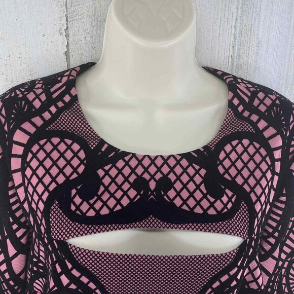 ECI New York Dress Womes 10 Pink Black Velvet Flocking Zip Back Peek a Boo Bust - Picture 3 of 12